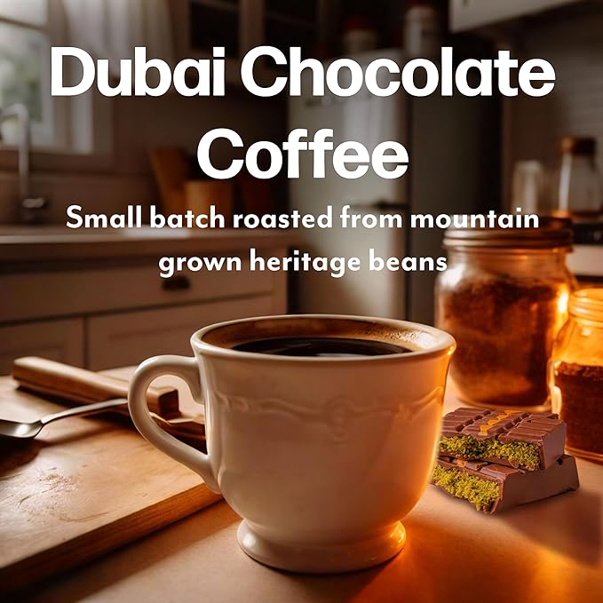 Maud's Dubai Chocolate Flavored Coffee Pods, 18 ct, Medium Roast Flavored Coffee in Recyclable Single Serve Pods – 100% Arabica Beans, Compatible with Keurig K Cups Maker