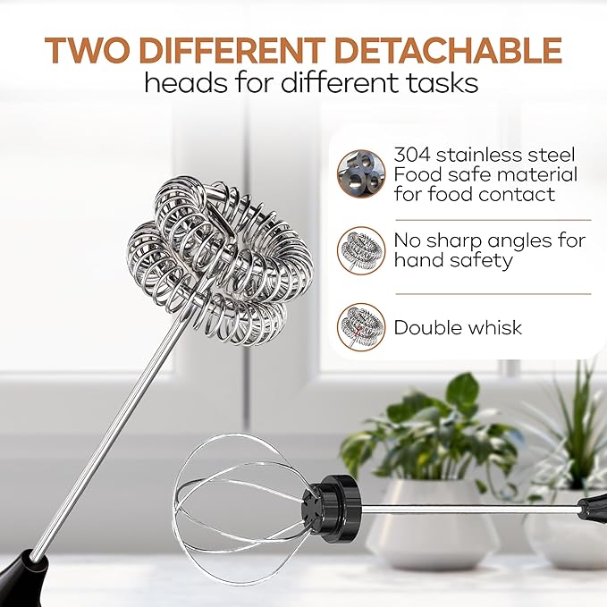 Handheld Milk Frother Wand Rechargeable with Stand - Double Whisk Milk Frother Handheld -3 Speed Levels- Coffee Stirrers Electric Drink Mixer - Coffee Frother Handheld