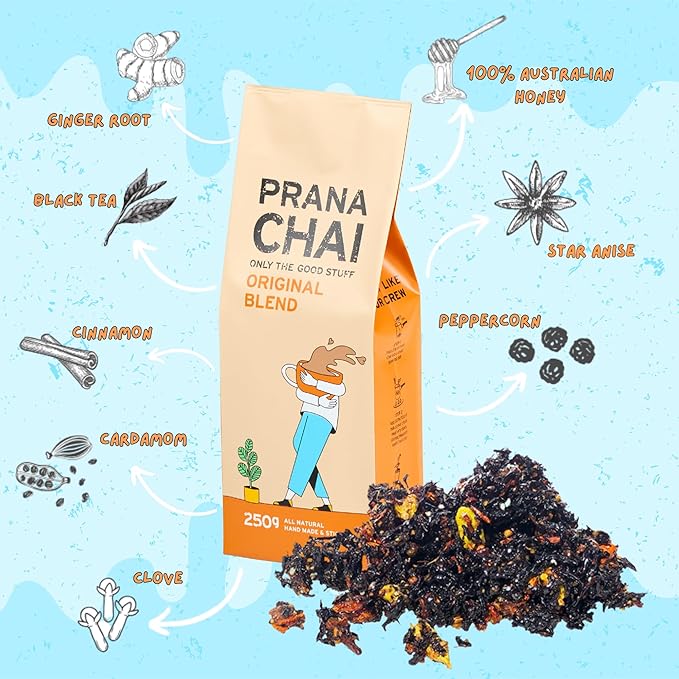 Prana Chai Original Masala Chai Tea - Premium Chai Tea Blend with Authentic Indian Spices for Rich, Aromatic Chai Masala Experience, 250g