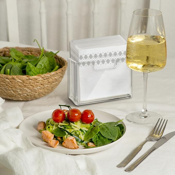 Acrylic Napkin Holder for Table – Clear Square Dispenser for Paper Napkins, Modern Square Paper Napkin Holders for Kitchen, Dinner Table Guest Napkin Holder for Home, Hotel, Restaurant