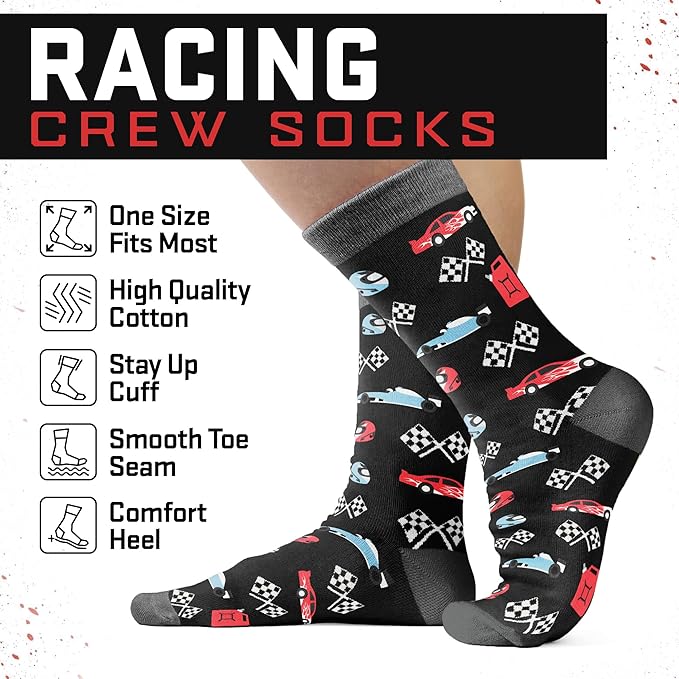 VICRAZY Racing Car, Sport Car Socks for Men, Women - Formula 1 Gifts, Racing Socks, Stocking Stuffers for Men, Women