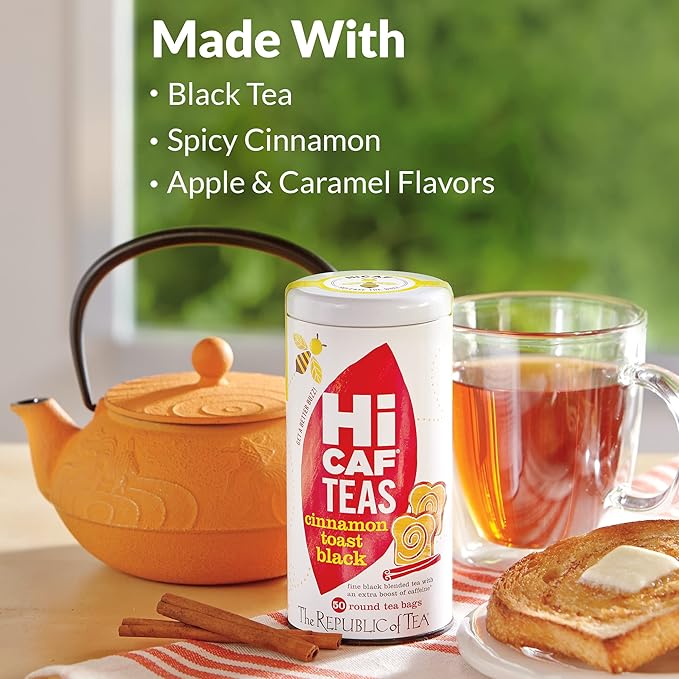 The Republic of Tea HiCAF Cinnamon Toast Black Tea, 50 Tea Bags, Premium Blended High-Caffeine Black Tea