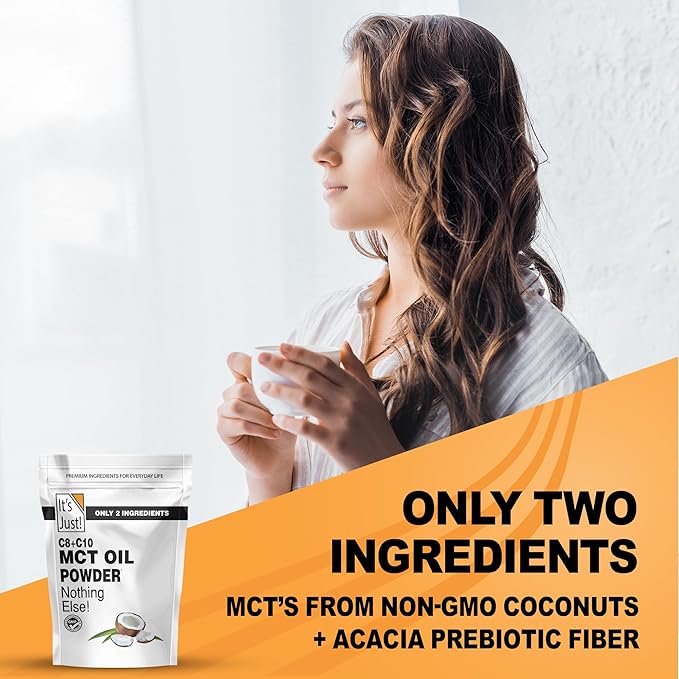 It's Just - MCT Oil Powder w/Prebiotic Fiber (1.5lbs) 70% C8 + 30% C10, Fast Fuel for Body & Brain Health, Keto Coffee Creamer, Non-GMO, Heavy Metal Tested