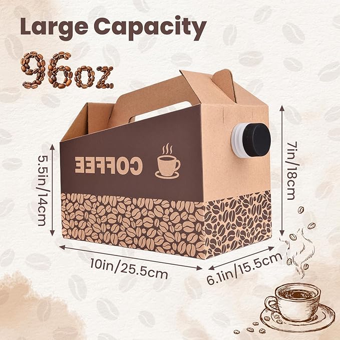 10 Pack 96 oz Disposable Coffee Dispensers, Coffee Box with Handle, easy to carry,suitable for storing hot and cold drinks, coffee boxes for catering, suitable for catering services, offices.