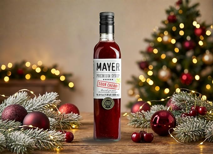 Mayer Hungarian Sour Cherry Syrup – Award-Winning Cherry syrup for drinks, All-Natural Cordial, Handcrafted with 100% Real Fruit, Vegan (16.9 oz Bottle) – Ideal Cocktail Mixer & Dessert Topping