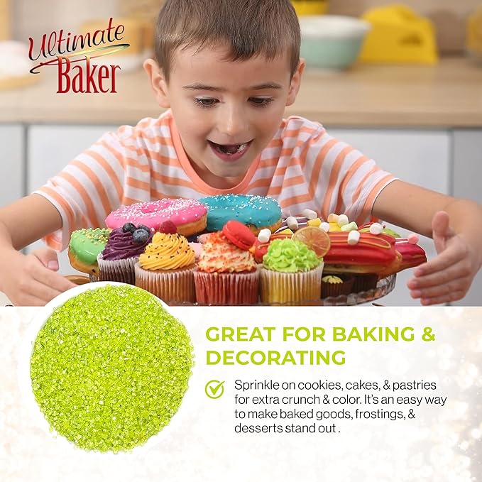 Ultimate Baker - Sanding Sugar, Green - Vibrant, Naturally Colored Baking & Decorating Sugar, Perfect for Sprinkling on Cakes, Desserts & Ice Cream, Medium Crystal - 80oz