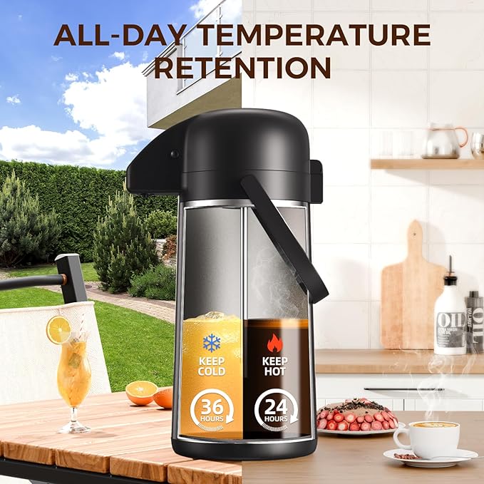 Coffee Carafe for Keeping Hot - Gezoss 85OZ / 2.5L Airpot Coffee Dispenser with Pump - Large Coffee Thermos for Hot Drinks Tea Liquid - Insulated Stainless Steel Hot Water Beverage Urn for Parties