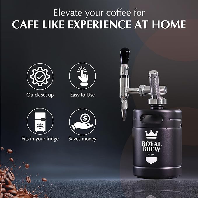 The Original Royal Brew Nitro Cold Brew Coffee Maker - Gift for Coffee Lovers - 64 oz Home Keg, Nitrogen Gas System Coffee Dispenser Kit