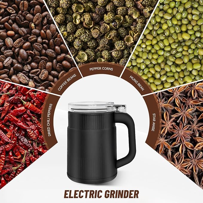 Electric Coffee and Spice Grinder with One-Touch Operation, Clear Lid, for Grinding Coffee Beans, Herbs, Nuts