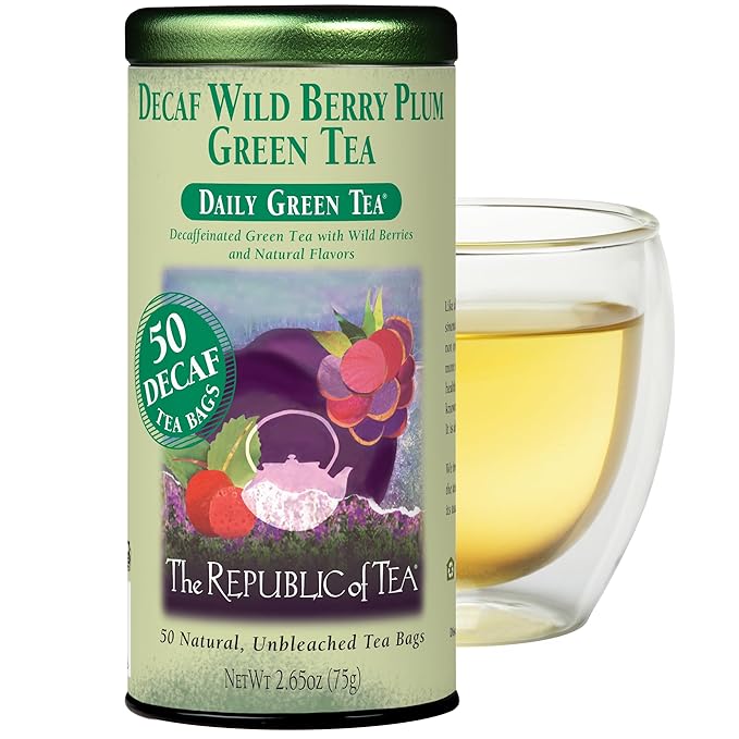The Republic of Tea - Decaf Wild Berry Plum Green Tea, 50 Tea Bags, Tin | Fruit Tea | Decaffeinated