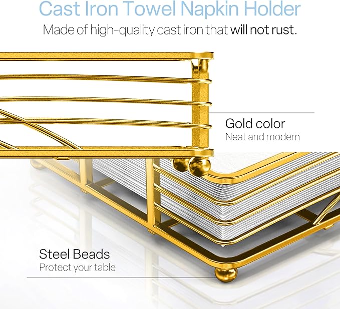 Gold Guest Towel Holder Tray for Bathroom – Countertop Napkin Organizer for Disposable Paper Towels, Elegant Hand Towel Rack for Powder Room, Modern Guest Bathroom Accessories