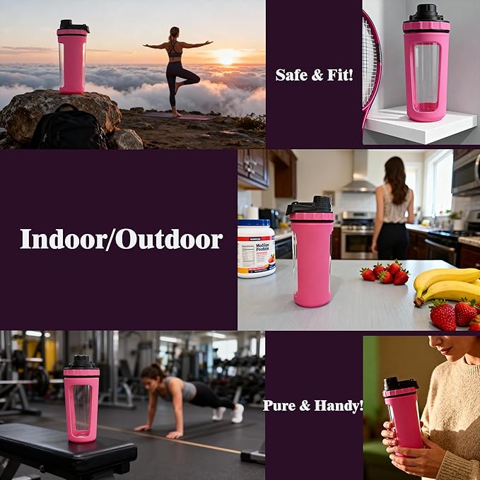 Glass Shaker Cup Odorless BPA Free– Glass Shaker Bottle for Protein 26oz Durable Borosilicate Glass, Leak-Proof & BPA-Free – Ideal for Creamy Protein Shakes, Smoothies & Workout Drinks (Pink)