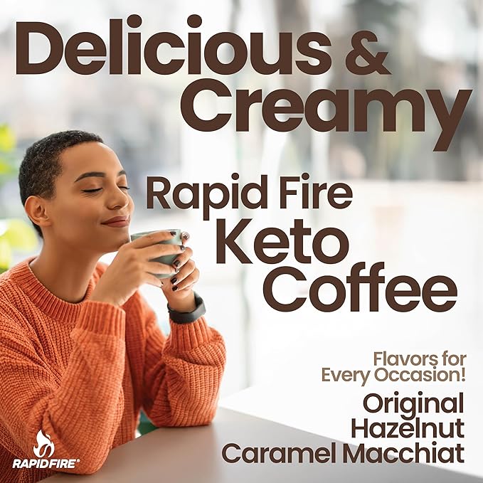 Rapid Fire Instant Coffee with MCT Oil & Grass-Fed Butter – Energy, Focus & Metabolism Support – Low Sugar Functional Coffee Mix – Keto & Low-Carb Friendly – Original Medium Roast, 15 Servings