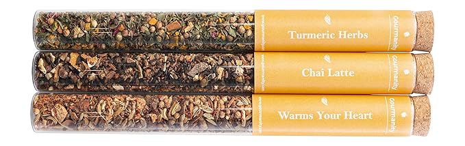 Gourmanity Spicy Loose Tea Sampler Set, 3 vibrant Spicy Flavors, Chai Latte, Intensely Spicy & Turmeric Herb, Infused with Cooling Herbs and & Fragrant Rose Petals, Product of Austria, 1.41oz