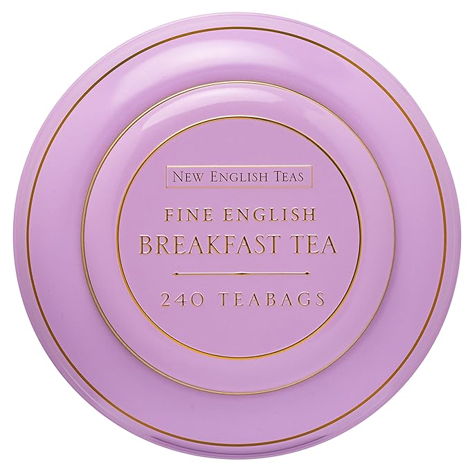 New English Teas Song Thrush & Berries Tea Caddy in Pink with 240 English Breakfast Teabags