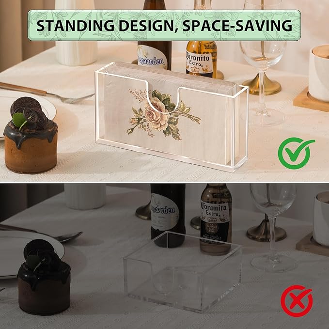 Clear Acrylic Napkin Holder for Table, Elegant Non-Slip Guest Towel Tray for Bathroom, Waterproof Vertical Tissue Dispenser for Kitchen, Dining, Bar, Office Right Angles