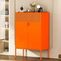Orange Metal Storage Cabinet,2 Door TV Stand, Metal Mesh Accent Cabinet,Magnetic Door Closure,Low Storage Cabinets with Doors and Shelf for Home,Office,Living Room