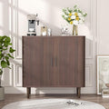 35" Fluted Accent Buffet Cabinet, Walnut Small Storage Sideboard with Sliding Door, Mid Century Modern Credenza with Solid Wood Leg, Wine Coffee Bar Console Table for Kitchen, Entryway, Living