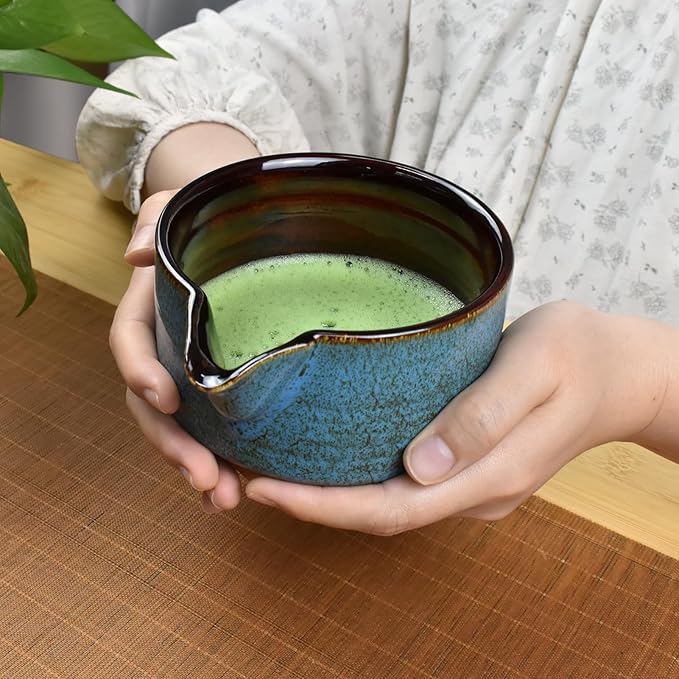 Artcome 7 Pcs Complete Matcha Ceremony Kit for Tea Ceremony, Bowl with Pouring Spout, Whisk, Tea Scoop, Matcha Powder Strainer, Matcha Tea Set For Making Usucha, Koicha and Matcha Latte (Sapphire)
