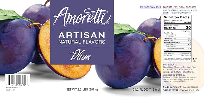 Amoretti - Natural Plum Artisan Flavor Paste, 8 oz, Perfect For Ice Cream, Beverages, Cakes, and more, Preservative Free, Vegan, Gluten Free, No Artificial Sweeteners, Highly Concentrated