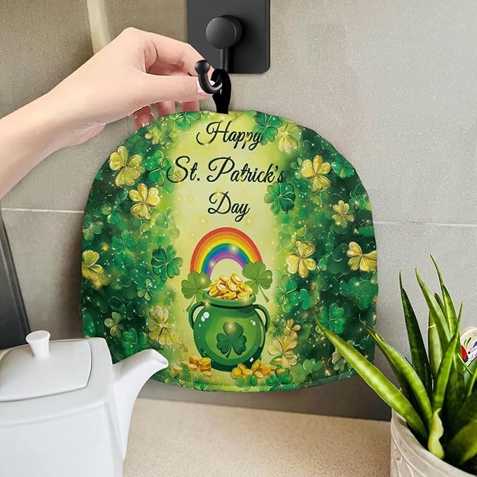 Money Jar Tea Pot Cover Green Tea Insulated Cosy Keep Warm Tea KettleCcover Lucky Leaf Teapot Dust Protector for St. Patrick's Day