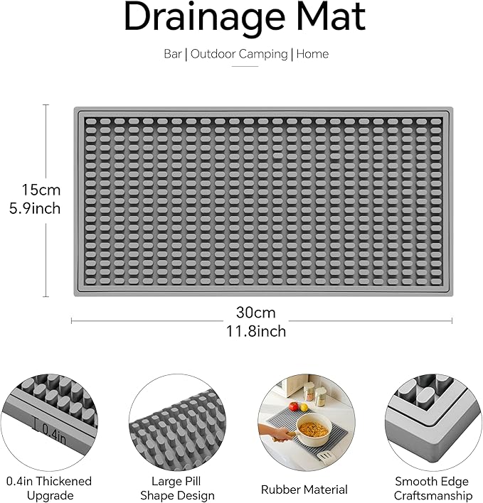 2PCS11.8 * 5.9in Gray Bar Mat, Prevent Cups and Glasses from Sliding and Protect The Surface of The Table from Being Easily Damaged, Suitable for Bars, Home Bars and Coffee Bars
