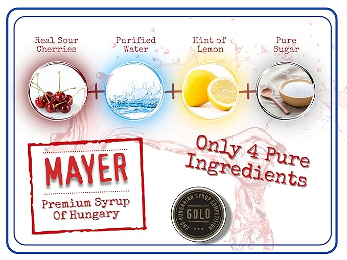 Mayer Hungarian Sour Cherry Syrup – Award-Winning Cherry syrup for drinks, All-Natural Cordial, Handcrafted with 100% Real Fruit, Vegan (16.9 oz Bottle) – Ideal Cocktail Mixer & Dessert Topping
