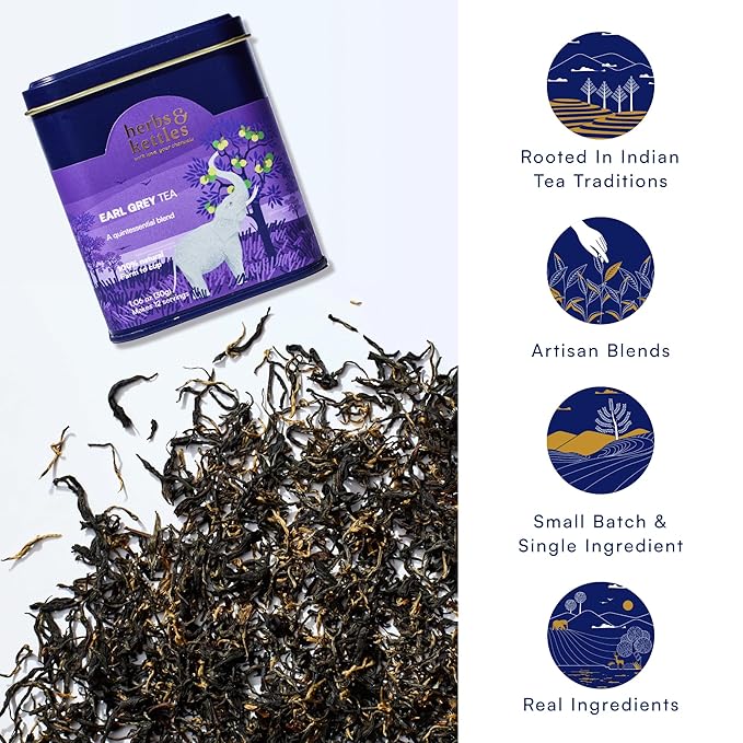 Herbs & Kettles Earl Grey Tea | Assam Black Tea Infused with Italian Bergamot Oil | Premium Loose Leaf Earl Grey with Smooth Citrus Aroma & Velvety Finish | Makes 12–14 Servings, 20-30 Cups | Gourmet Tea Gift
