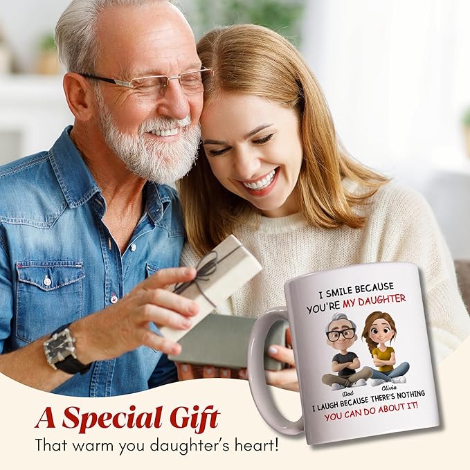 Wrappiness Custom Mug for Daughter From Dad - Personalized I Smile Because You're My Daughter Coffee Cup - Best Girl Mug For Mother's Day Gift for Birthday, Christmas