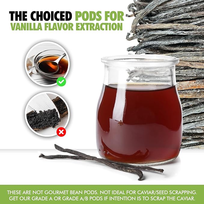 8oz Organic Madagascar Vanilla Beans Grade B for Extract. Certified USDA Organic. 5"-7" by FITNCLEAN VANILLA for Paste and Baking (1/2 Lb) Whole NON-GMO Pods
