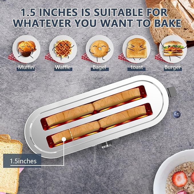 4-Slice Toaster, 7 Browning Settings, Removable Crumb Tray, Full body Stainless Steel Housing 1350W ，Anti-Fingerprint & Anti-Jam,Stainless Steel