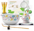 TEANAGOO Matcha Whisk Set,7 Pcs Matcha Set White,Ceremony Matcha Kit,Matcha Tea Set for Making Latte,Ceramic Bowl(chawan) whith Spout and Whisk,Gift for Matcha Lovers