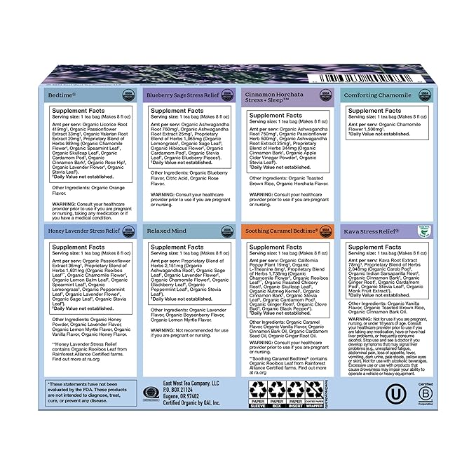 Yogi Relaxation Sampler Box (32 Tea Bags) - 8 Favorite Herbal Teas - Organic & Caffeine Free