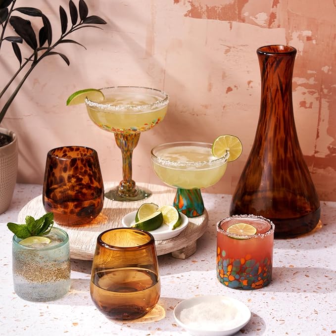 Twine Living El Ocaso Hand-Blown Tumblers, Recycled Drinking Glasses, Sunset Inspired Yellow and Purple Gradient, Mexican Glassware, Decorative Drinkware for Home Bars, 12 oz, Set of 2