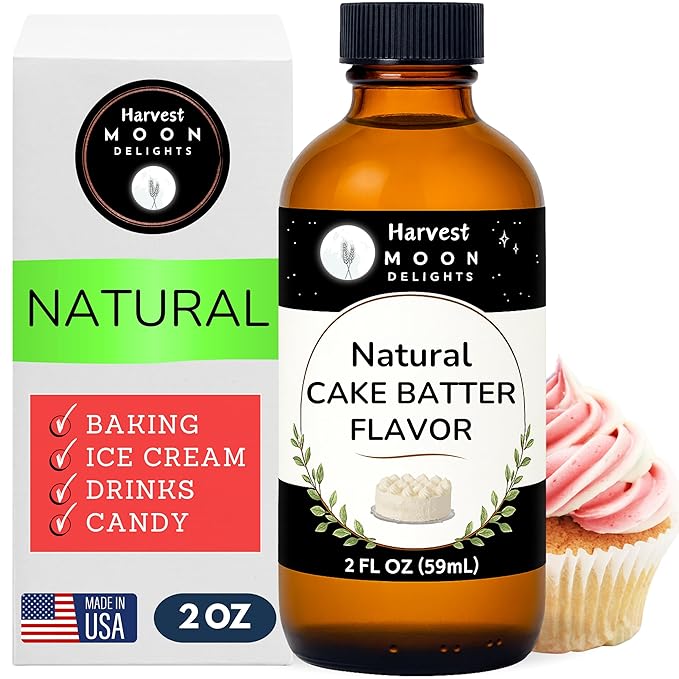 Natural Cake Batter Extract - 2 oz - Water-Soluble - By Harvest Moon Delights - Cake Batter Extract for Baking, Ice Cream, Drinks, and Candy - Flavoring, Sugar Free