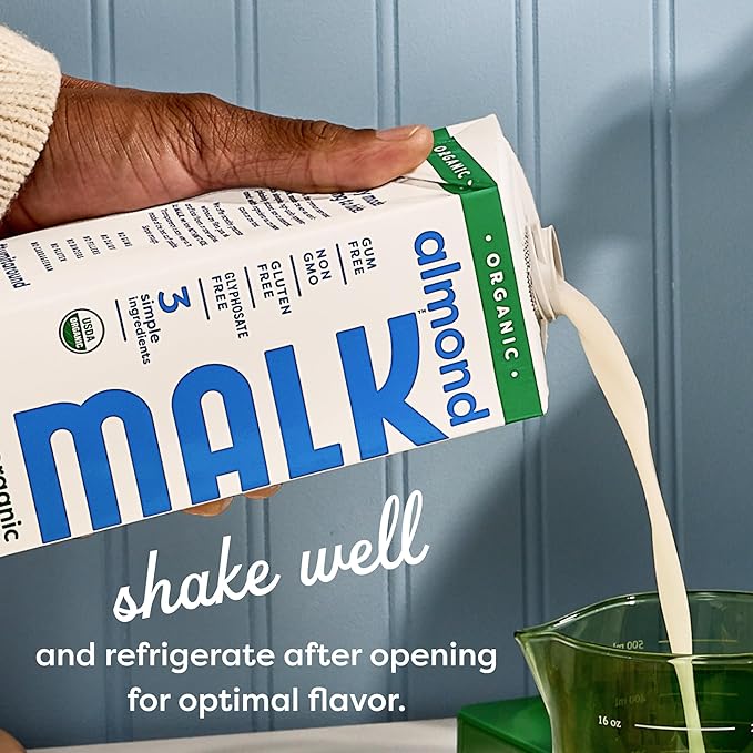 MALK Almond Milk Unsweetened (32oz, Pack of 6) - Shelf Stable Organic Almond Milk, Non GMO, Whole 30, Dairy Free, Vegan, Plant Based, No Gums or Fillers - Malk for Smoothies, Cereal, Coffee,Creamer