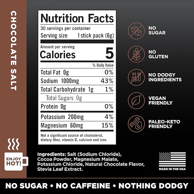 LMNT Zero Sugar Hot Chocolate or Coffee Mixer - Chocolate Salt | Drink Mix | 12-Count