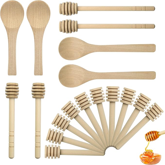 18 Pack Wooden Honey Sticks Dipper Set, Wooden Honey Dipper Sticks Mini Honey Spoon, Honey Mixing Stirrer Comb Stick for Honey Jar Dispense Drizzle Honey Wedding Party