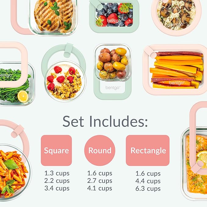 Bentgo Signature Leak-Proof Glass Food Storage - 18-Piece Set, 1-Compartment Plastic-Free Containers with Airtight Glass Lids, BPA-Free, Microwave, Freezer, Oven & Dishwasher Safe (Desert Sage)