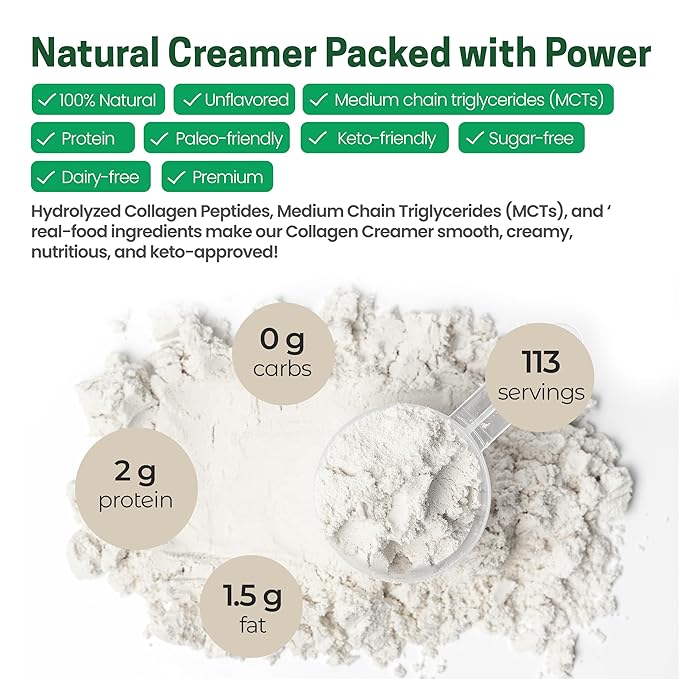 Z Natural Foods Collagen MCT Oil Creamer - Pure MCT Creamer Powder with Collagen Peptides - Collagen Creamer for Coffee, Tea & Culinary Use - Healthy Creamer, Keto & Paleo Friendly, Unflavored, 1 lb