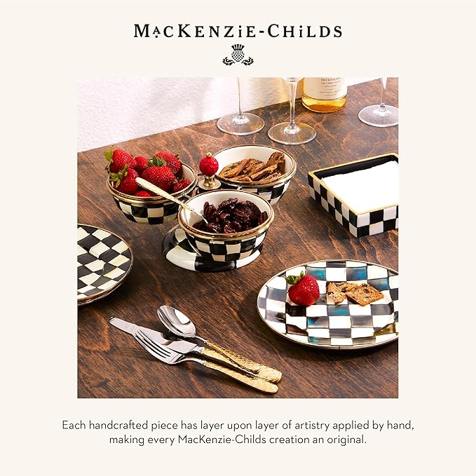 MACKENZIE-CHILDS Ceramic Luncheon Napkin Holder, Kitchen Napkin Holder for Table and Countertop, Black-and-White Courtly Check