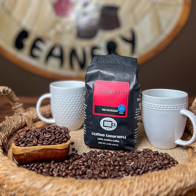 Amaretto Flavored Coffee SWP Decaf, Specialty Arabica Coffee, Medium Roast, 12 ounce, Whole Bean (Whole Bean)