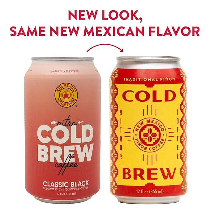New Mexico Piñon Nitro Cold Brew Coffee Drink - Smooth Nutty Taste, High Energy Nitrogen Infused Classic Black Coffee Cans 12oz - Natural Flavor Zero Sugar & Dairy Free - 12 Pack