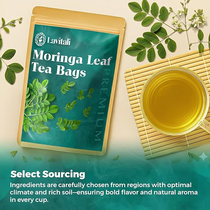 Lavitali, Moringa Leaves Tea Bags | 120 bags, 100% Pure Herbal Tea | Caffeine-Free, Eco-Friendly Filter Bags | Daily Natural Botanical, Hot or Iced Herbal Infusion