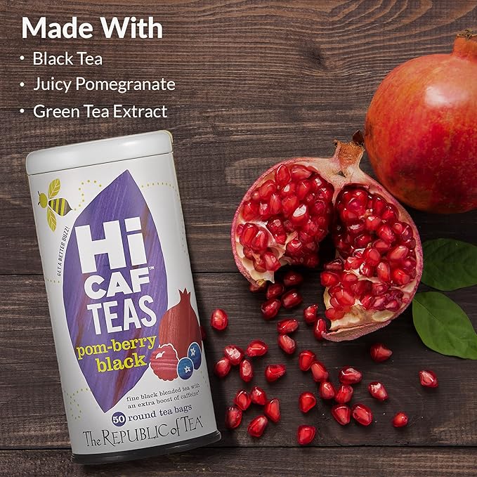 The Republic Of Tea HiCAF Pom-Berry Black Tea, 250 Tea Bags, High Caffeine Pomegranate Blueberry Tea