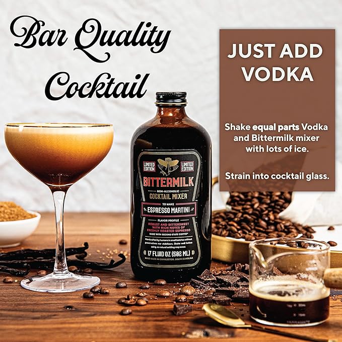 Bittermilk Espresso Martini Mixer - All Natural Handcrafted Cocktail Mixer - Cocktail Mix - Just Add Whiskey, Makes 17 Cocktails
