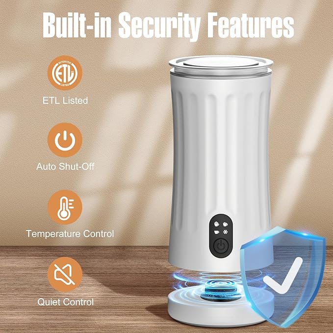 Milk Frother, 4-in-1 Milk Frother and Steamer, Hot and Cold Foam Maker and Milk Warmer with Temperature Control & Auto Shut-Off, Frother for Coffee, Latte, Cappuccino, Matcha(White)