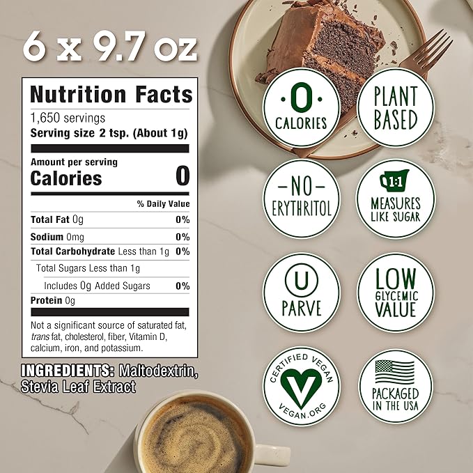 Stevia In The Raw Stevia Sweetener Baker's Bag, 9.7 oz., Zero Calorie Stevia Sugar Substitute, No Erythritol or Artificial Flavors, Vegan, Gluten Free, Kosher, Low Glycemic Index