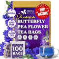 FreshDrinkUS, 100 Premium Butterfly Pea Flower Tea Bags – 100% Pure & Natural | Caffeine-Free Herbal Blue Tea | No Additives, Non-GMO, Made With Natural Material Tea Bag, No Sugar, No Caffeine, No Gluten, Vegan