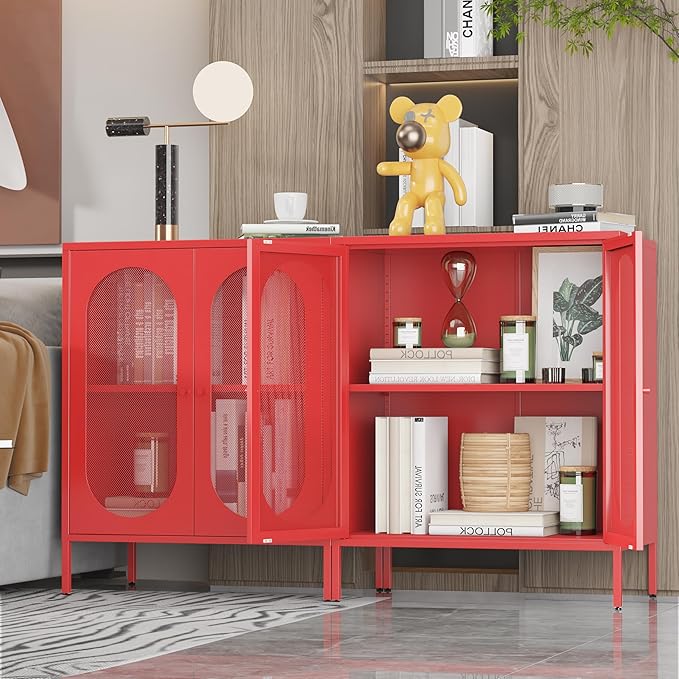 2 Door Accent Cabinet,Metal Storage Cabinet with Adjustable Shelf,Buffet Sideboard for Bed Room,Living Room,Entryway,Hallway,Home,Hotel,Office,Garage,Kitchen,1 Removable Shelf.